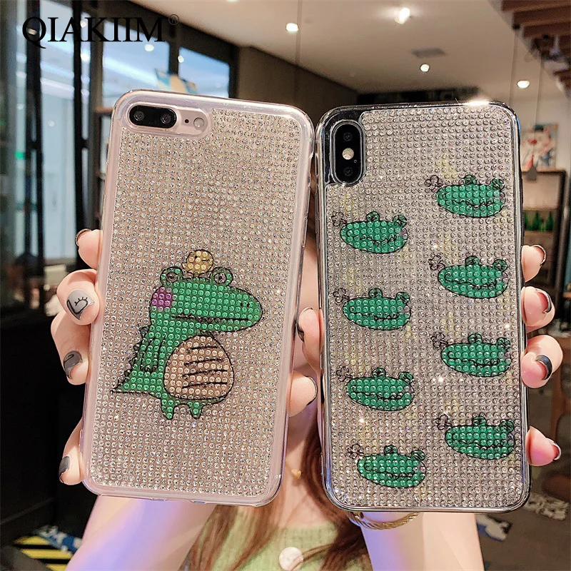 

Rhinestone Bling Glitter Case for iphone XS MAX XR 10 X 7 8 Plus 6 6s Soft Silicone TPU Diamond Cute Dinosaur Pattern Back Cover