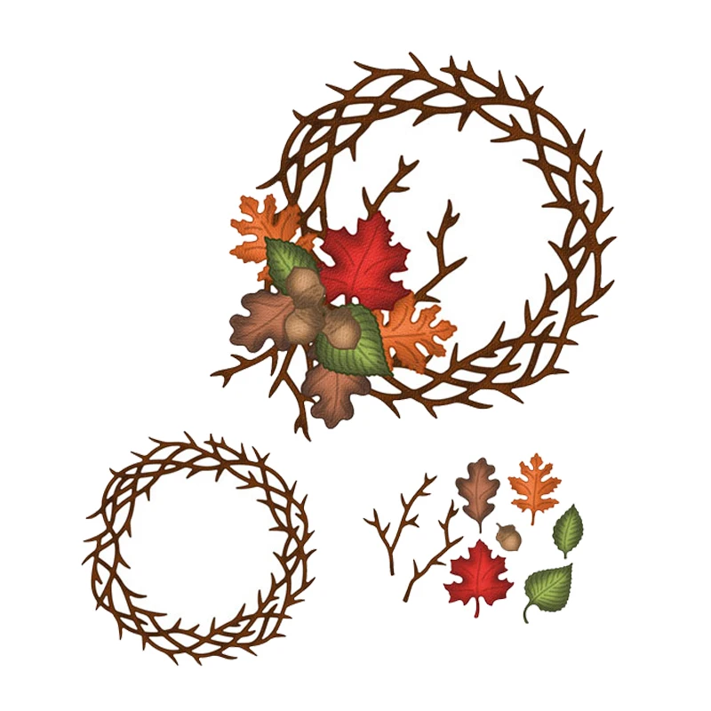

Thanksgiving wreath Leaf frame Metal Cutting Dies Craft Die Scrapbooking Dies Cut Stamps Decor Embossing Stencils Cards Making