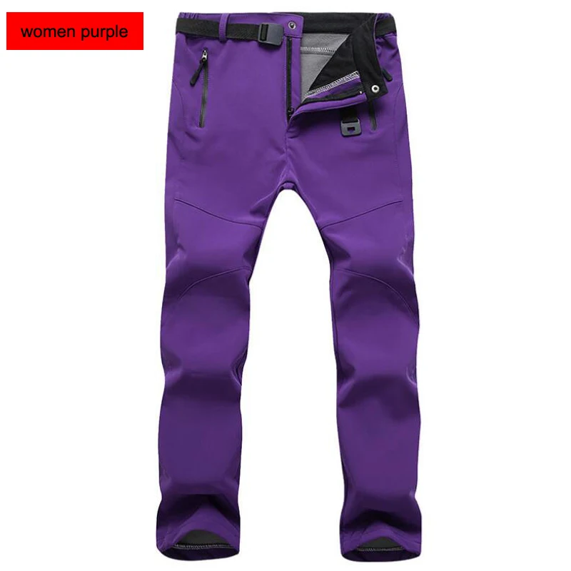 Зимние флисовые брюки для мужчин, Стрейчевые водонепроницаемые ветрозащитные флисовые теплые брюки, Женская Повседневная Верхняя одежда, тактические штаны, новые брюки - Цвет: women purple