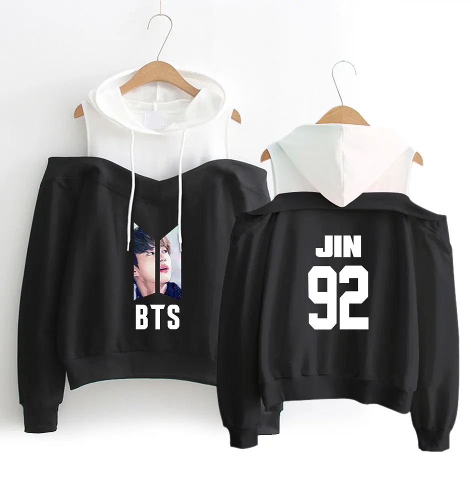 

BF KPOP 2019 Love Yourself Self-portrait Hoodies Off-Shoulder Women Clothes Harajuku Sweatshirts Kpop Hoodies Cartoon Clothes