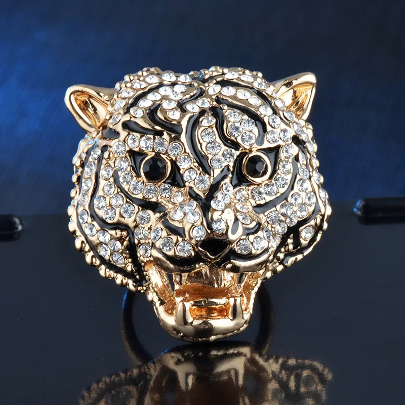 Ranzwal большие кольца Тигра для женщин Полный Стразы эмалевое кольцо на палец яркая бижутерия для вечеринки американский размер 6~ 9