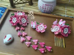 Ручной работы шпильки хлопчатобумажной ткани зажим для волос заколки японское кимоно Аниме Косплей Аксессуары Сакура Зайка розовый