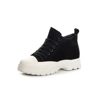 

Fashion Sports women's shoes spring new leather color matching running shoes soft comfortable thick bottom lacing Leisure shoes