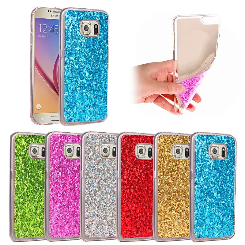 

For Samsung S 6 S6 Glitter Case Colored Shining Soft Silicone TPU Frame with Shiny Glitter Back Cover Case for Samsung Galaxy S6