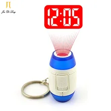 2017 Mini LED Projector Clock Luminous Watches & Clocks Plastic Flashlight Clock Electronic Movement Projection Clock Keychain