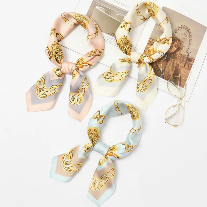 

2019 summer new chain printing wild fresh simple silk fashion casual ladies small scarf