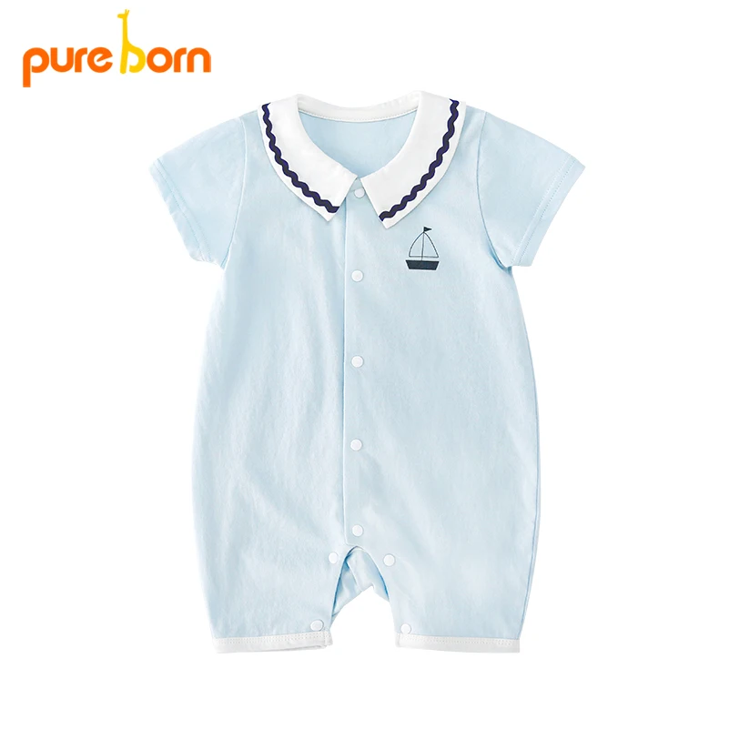 Pureborn baby rompers algodón lindo marinero Barco de dibujos animados encantador sólido muchachas del muchacho recién nacido manga corta traje bebes ropa Pureborn baby rompers algodón lindo marinero Barco de dibujos animados encantador sólido muchachas del muchacho recién nacido manga corta traje bebes ropa