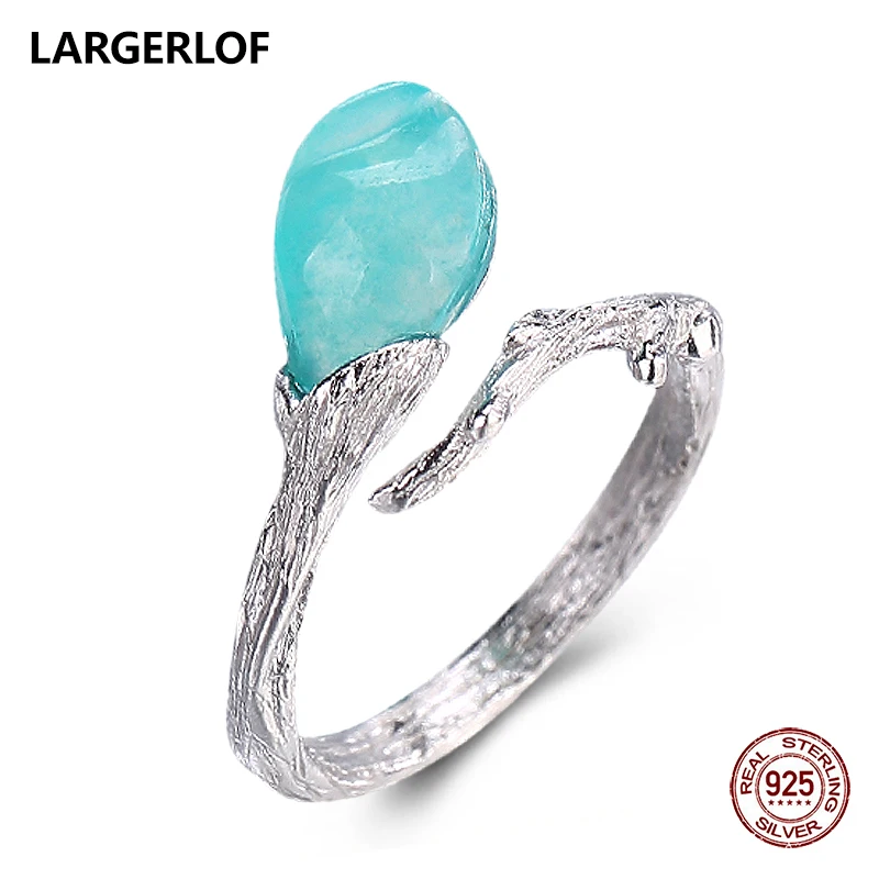 

LARGERLOF Ring Silver 925 Amazinite Vintage Ring Handmade Fine Jewelry 925 Silver Jewelry Rings For Women JZ49001