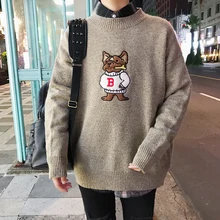 2017 Winter Men’s Brand In Warm Knit Casual Loose Original Cartoon Embroidery Masculino Cashmere Coats Woolen Sweaters M-2xl