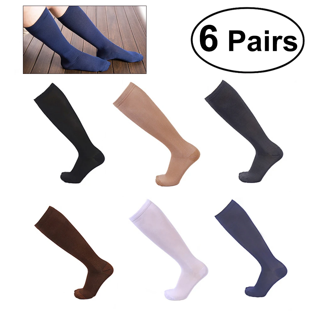 6 Pairs of Women Men Compression Sports Socks Knee High Stocking Nylon