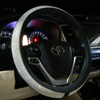 

O SHI CAR Diamond Crystal Car Steering Wheel Covers Rhinestone PU Leather Auto Steering-Wheel Cover Car Interior Accessories