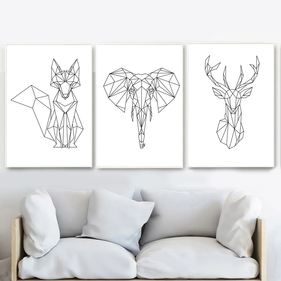 

Geometry Fox Elephant Deer Nordic Poster And Prints Wall Art Canvas Painting Wall Pictures For Living Room Bedroom Home Decor