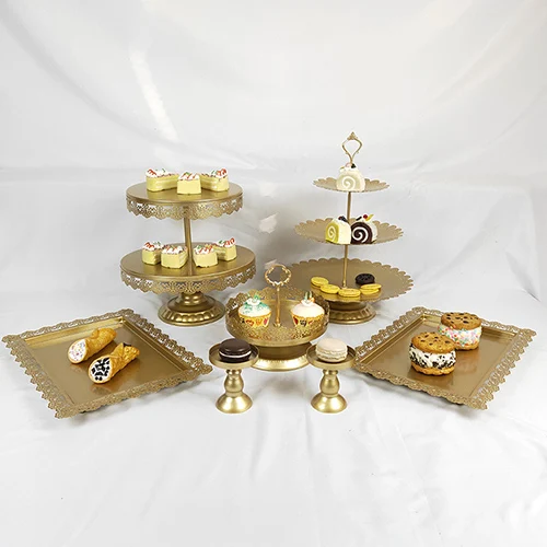 Золотой белый торт стенд Свадебный кекс стенд набор стеклянный купол Кристалл конфеты бар инструменты для украшения торта Формы для выпечки Набор 3-19 шт - Цвет: 7pcs gold