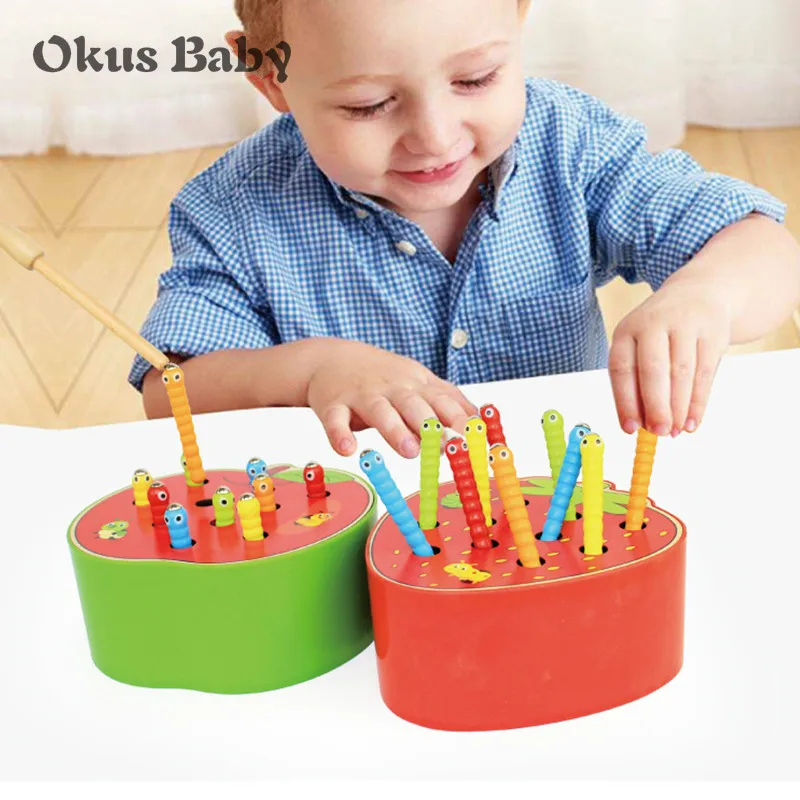 

2019 Newest Catch Worms Game Magnetic Wooden Toys For Children Kids Early Educational Toy Baby Learning Wooden Blocks Boys Toys