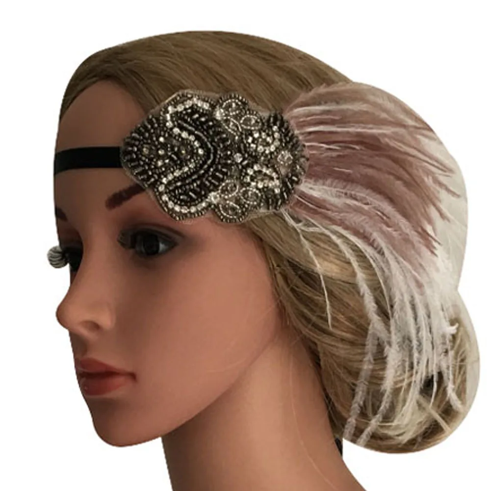 Fashion Women Ladies Gypsy Feather Rhinestone Elastic Headband Hair