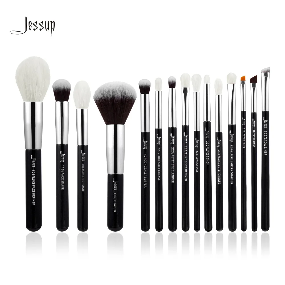 Jessup Brand Black Silver Professional Makeup Brushes Set Beauty Tools Make up Brush Foundation Powder natural