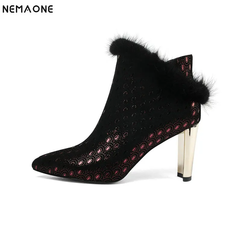 

NemaoNe NEW winter warm high heel women boots sexy fur shoes high quality party wedding boots girls ankle boots big size 43