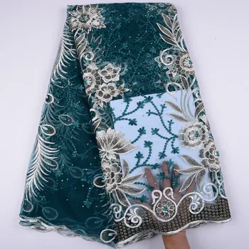 

African French Lace Fabric With Beads High Quality Nigerian Embroidery Tulle Lace Fabric For Party Dress A1405