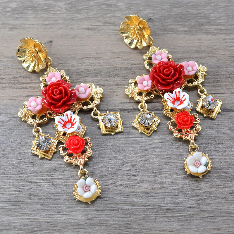 

Fashion floral cross long earrings for women