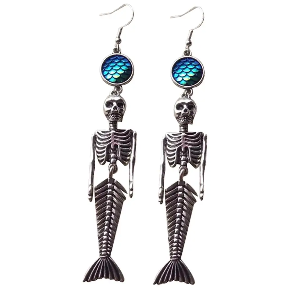 

Vintage Skeleton Mermaid Dangle Hook Earrings Women Halloween Party Jewelry