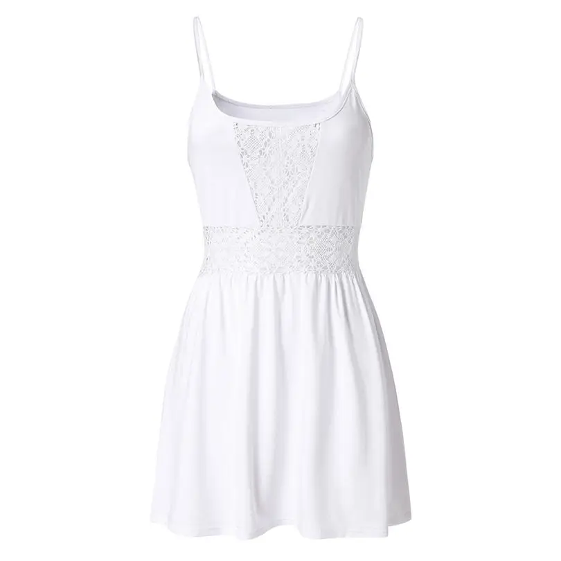 New Womens Summer Bohemian Sexy Sleeveless Lace Patchwork Solid Knee Length Women Dress Party Mini Dress #4F10 (4)
