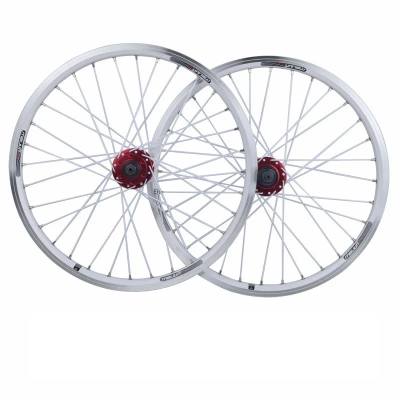 Discount MEIJUN folding bicycle 20 inch 406 bicycle wheel 26 inch high quality aluminum alloy V disk wheel card hub multi-color wheel set 4