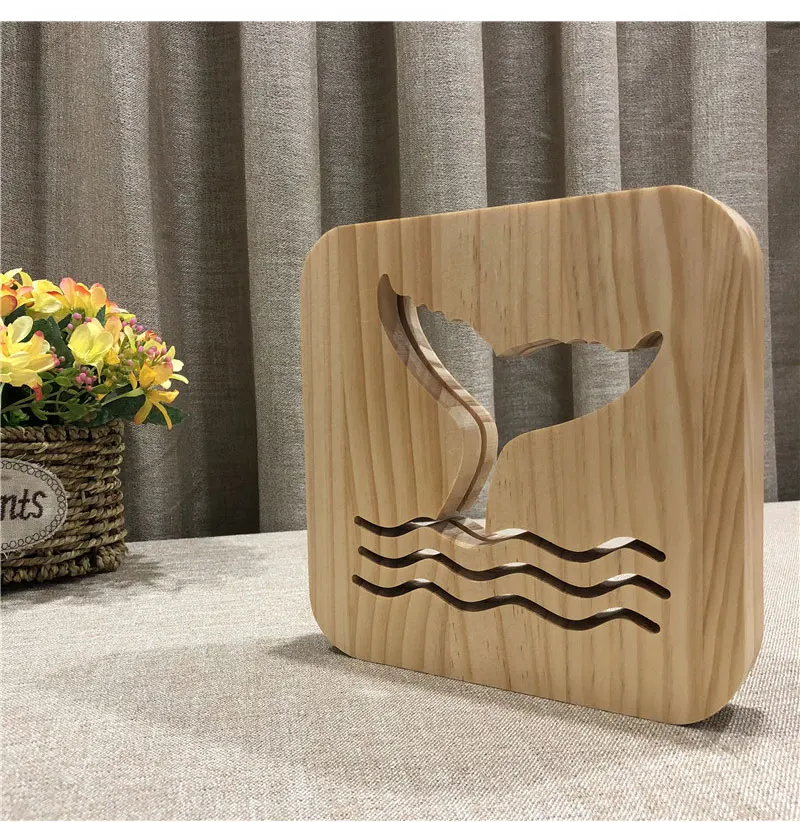 3D Wooden Mermaid Tail Night Light Cartoon Night Lamp Kids Bedroom Table Lamp Sleeping Light for Baby Children Xmas Birthday Gift (2)