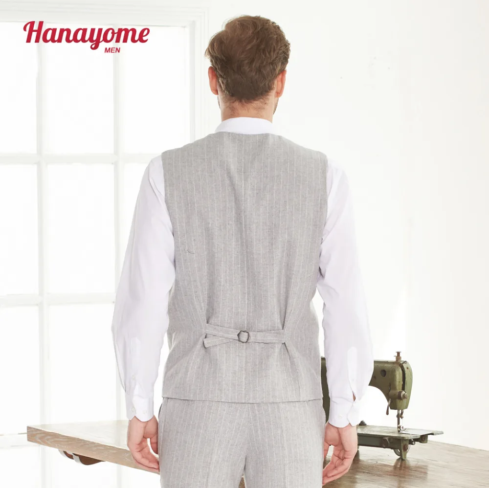 Men's Grey Suit Vest New Designer Striped 4 Buttons V Neck Suit Waistcoat Adjust Slim Fit Suit Jacket for Men Customize SI113