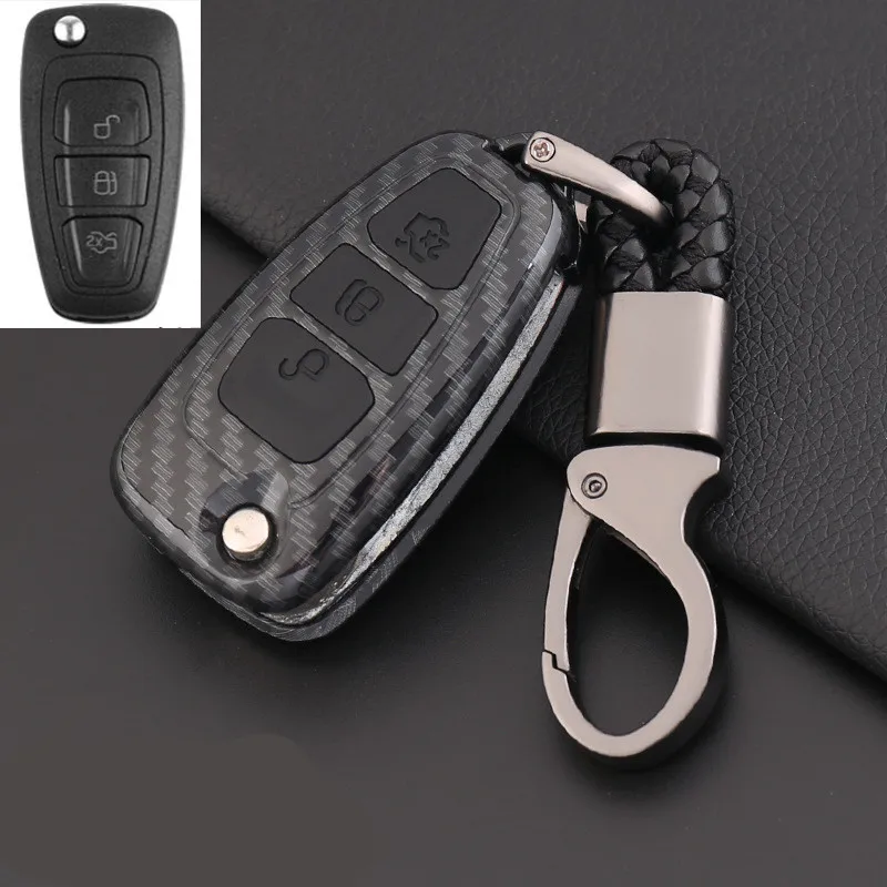 Car Carbon Fiber Key Cover Case For Ford Focus 2 3 4 Fiesta Range St Kuga Mondeo Mk4 Fusion Ecosport 2012- Car Styling - Название цвета: E-Black