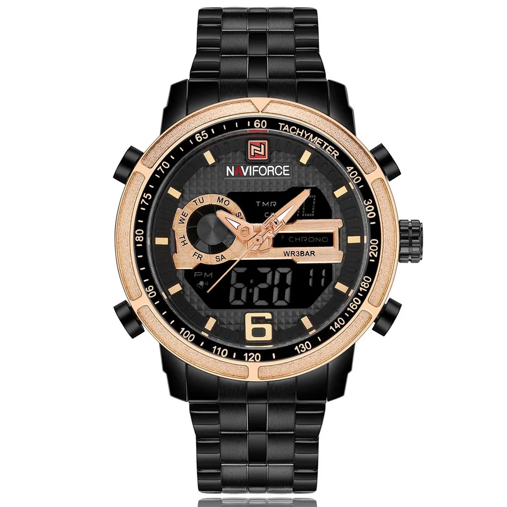 

Mens Watches Top Luxury Brand NAVIFORCE Men Full Steel Led Watches Quartz Watch Digital Waterproof Sports Military WristWatch