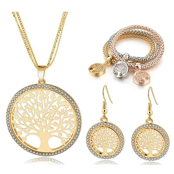 

Fanqieliu Gold Color Tree Of Life Jewelry Set For Women Girls Necklace Earrings Bracelets Wedding Crystal Jewellery Set FQL82120