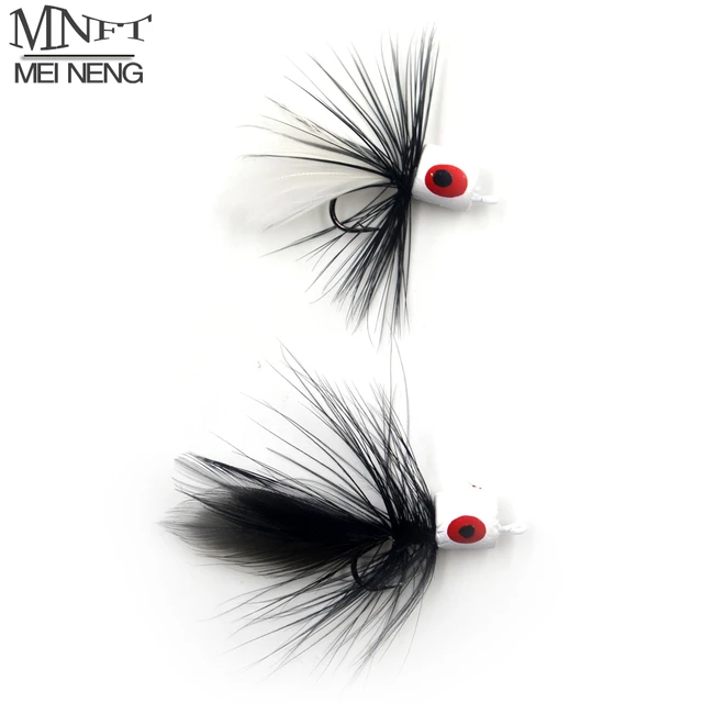 MNFT 6Pcs/Lot Water Floating Flies Lure Fly Fishing Hook 7# White Popper  Black Feather beard Bait for Bass Salmon Trout Fishing - AliExpress