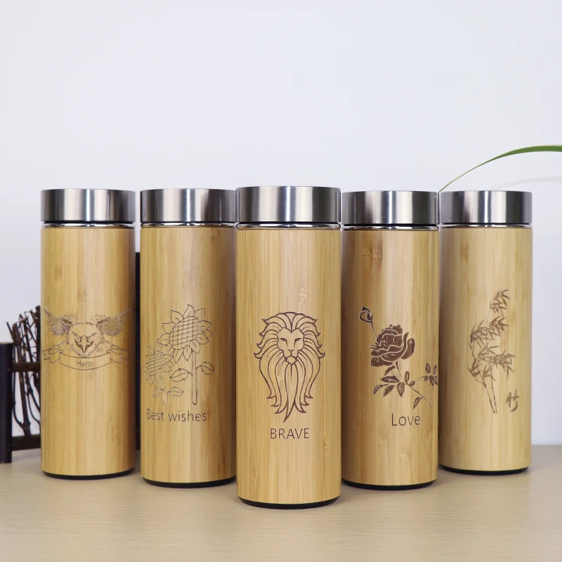 400ml Bamboo travel Thermos Cup Stainless Steel Bottles for water Vacuum Flasks mug coffee insulated keep