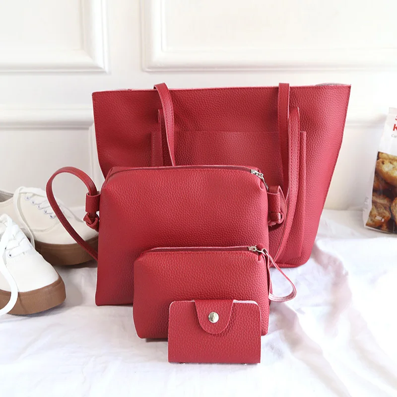 4 قطعة مجموعة النساء الكتف Crossbody حقيبة يد محفظة بو الجلود الأزياء للسفر 88 شعبية