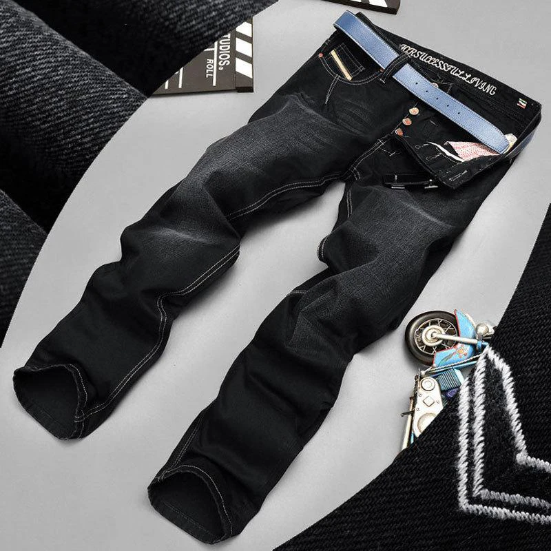 Fashion Biker Jeans Button Fly Pants Brand Designer Mens Jeans High Quality Blue Black Color Straight 3