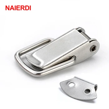 

5PCS NAIERDI J107 Hardware Cabinet Boxes Spring Loaded Latch Catch Toggle 46*21 Mild Steel Hasp For Sliding Door Simple Window