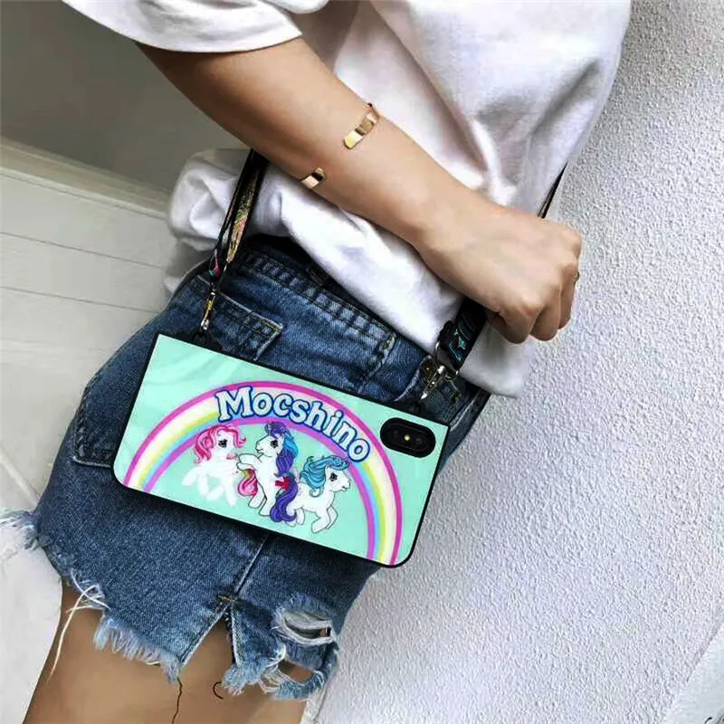 

For iphone XS MAX XR X 8 7 plus 6 6s plus case cover ins cute cartoon unicorn with shoulder strap soft silicone protective shell