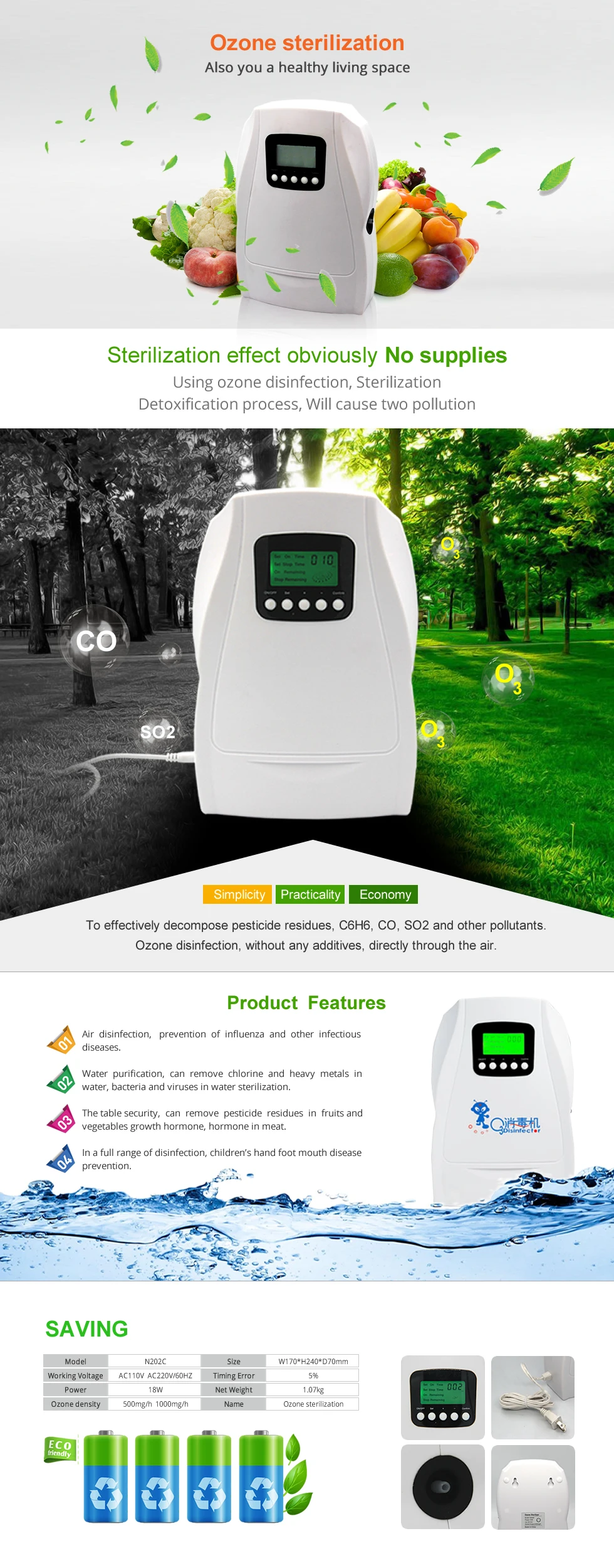 ozone generator air purifier ozonizer ozonator air and water ionizer 202C (7)