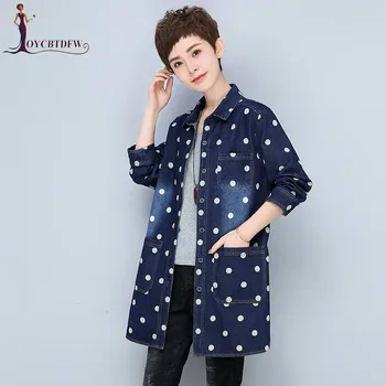 

Spring women denim jacket new large size loose dots Single-breasted female outerwear casual medium long ladies Windbreaker ll979