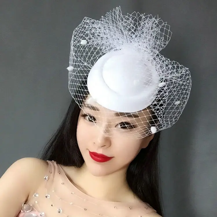 Classic White Black Birdcage Veil Hat Fashion Women Fabric Top Hat Hair