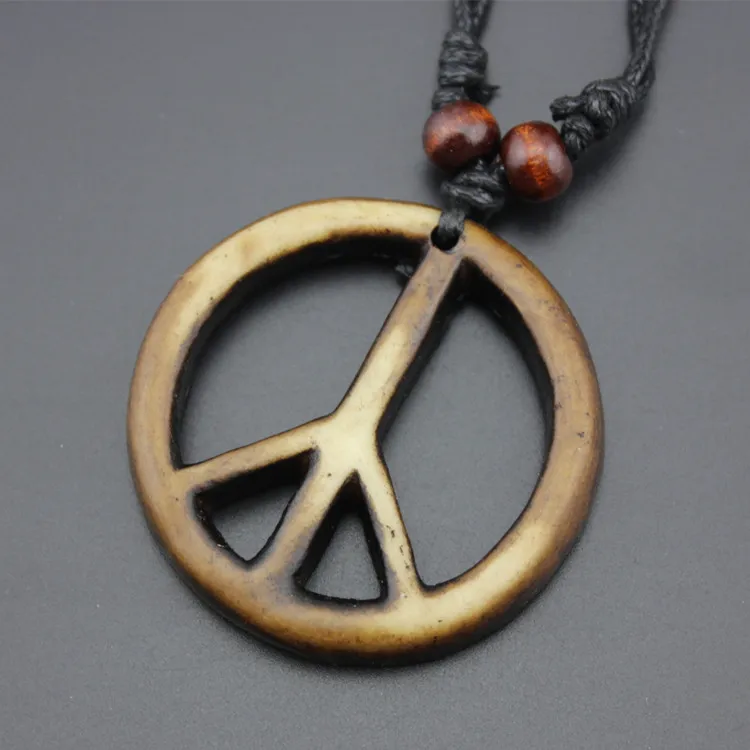 

Cool Tribal Style Yak Bone Carved Peace charms Pendants Necklace Adjustable Wood Beads Rope YN111