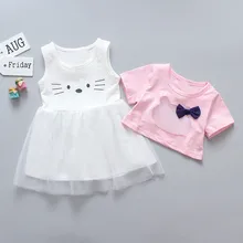 Г. Одежда для маленьких девочек; милые топы с короткими рукавами; комплекты с сетчатым платьем без рукавов с принтом героев мультфильмов; Модная одежда для новорожденных