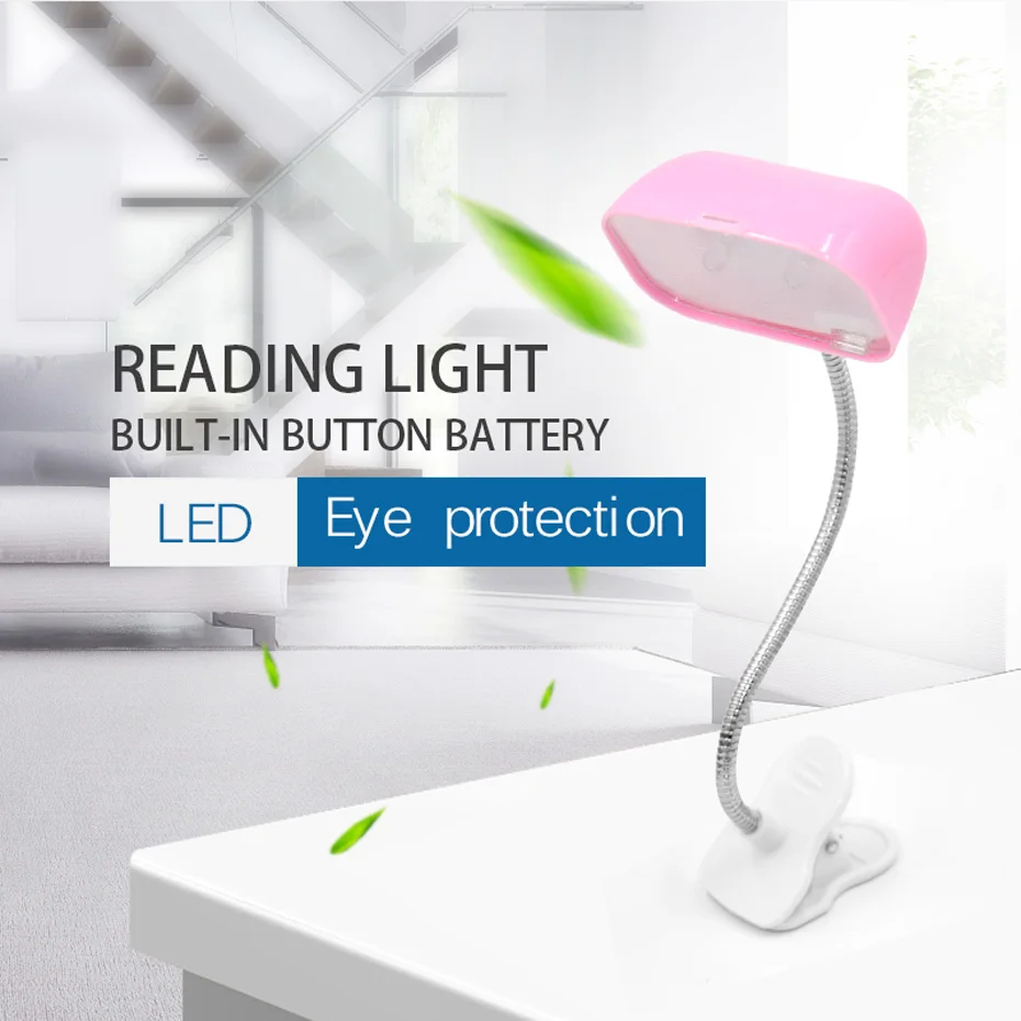 

Mini Portable Travel Book Reading Light Lamp Mini LED Clip Book light Convience Night Light Built-in button battery