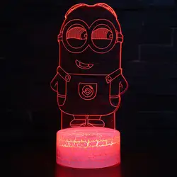 Миньоны тема 3D светодиодный лампа светодиодный ночник 7 цветов Изменение сенсорного настроения лампа Рождественский подарок Dropshippping