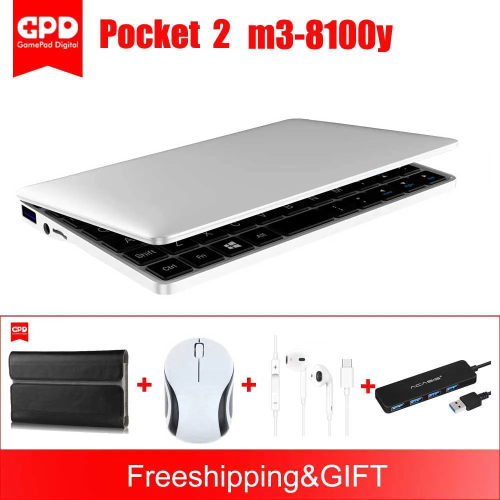 

New GPD Pocket2 Pocket 2 7 Inch Mini Pocket Laptop notebook UMPC Windows 10 System CPU m3-8100y 8GB/128GB WiFi/Bluetooth laptop
