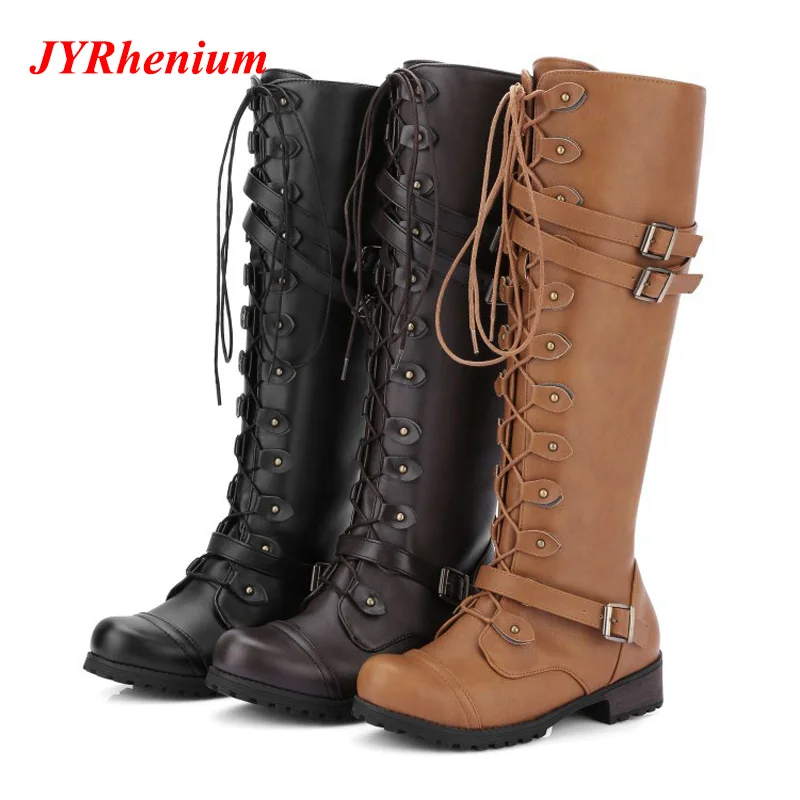 

JYRhenium 2018 Newest Round Toe Knee-High Boots Anti-Slip Low Heels Solid Women Shoes Autumn Winter Black Brown Super Comfort