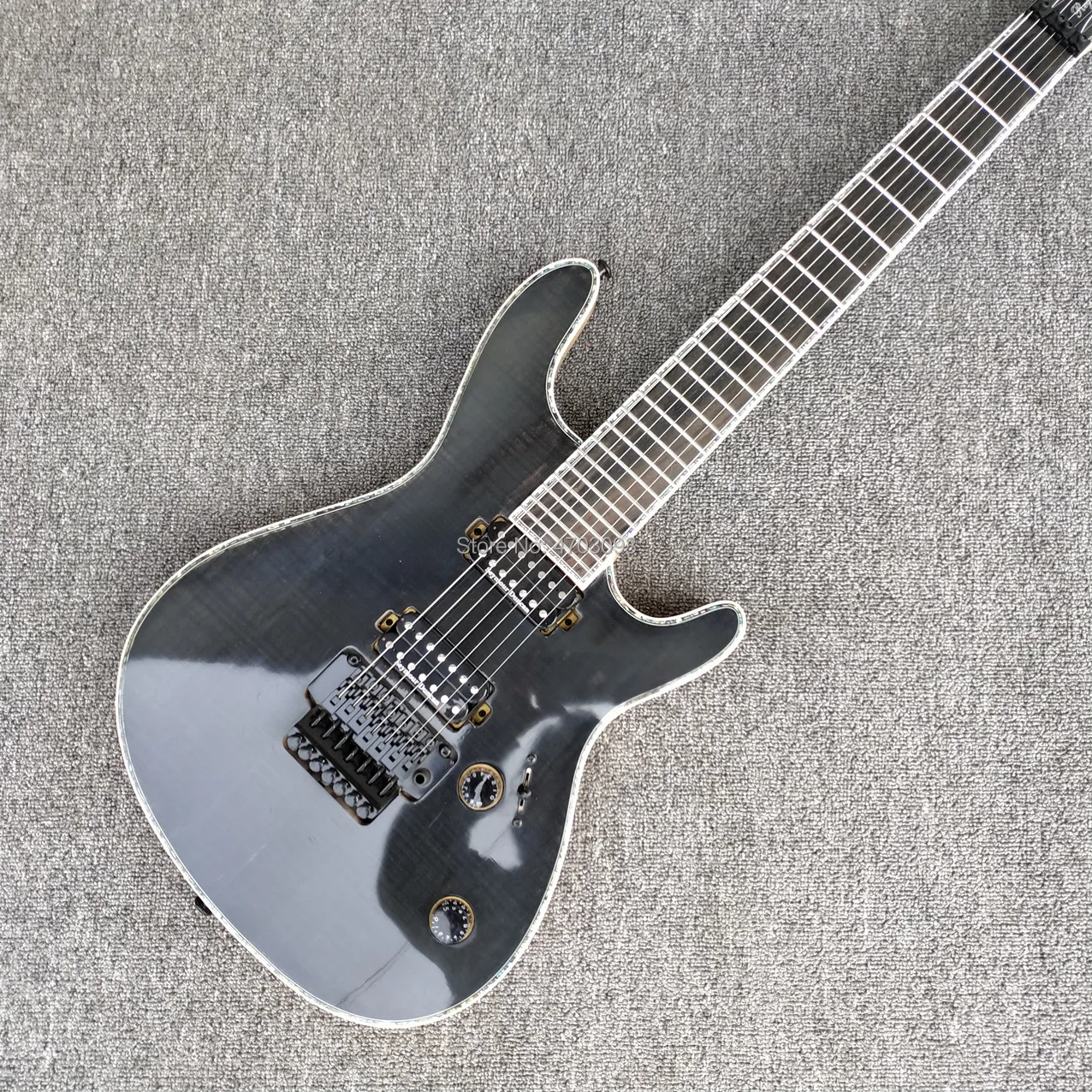 

7 strings throughneck electric guitar,rosewood fretboard,real abalone binding,maple flamed top,black hardware,free shipping