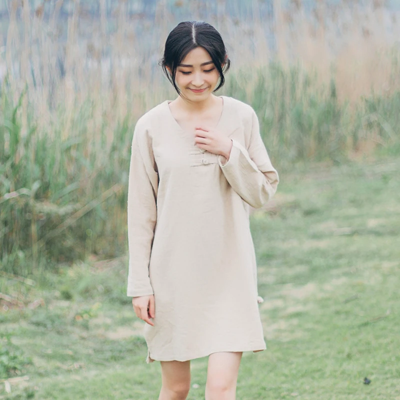 Women Spring Chinese style Plate buckle Long Sleeve Vintage t shirts tops Casual Loose 3 Color