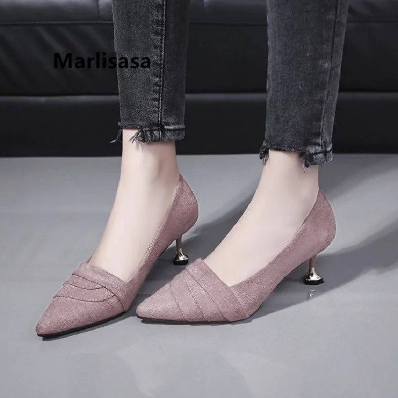 

Women Fashion Sweet High Quality Black Office High Heel Shoes Lady Spring Comfortable Shoes Female Autumn Suede High Heels G5206
