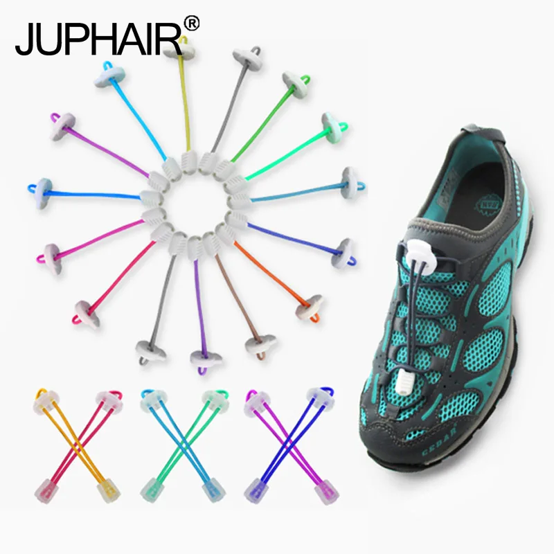 

JUP1 Pair Locking Multi-color Shoelaces White Buckle Lazy Shoelace Sneaker Elastic Adult Children Safe Elastic Shoe Lace Cordone
